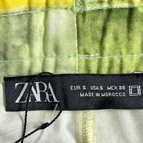 Zara Women's Green & Yellow Checkered Cotton Drawstring Shorts Size Small NWOT - Picture 6 of 11